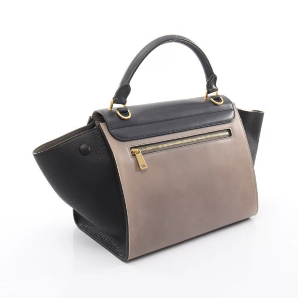 Celine Gray Black Blue Handbag Trapeze Leather Navy